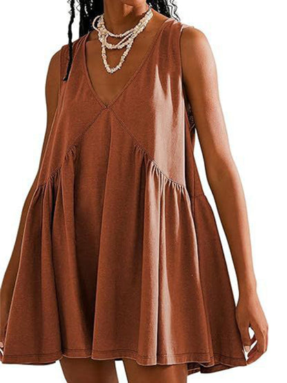 Tunic Dresses- Loose Fit Sleeveless Dress for Summer Comfort- - Chuzko Women Clothing