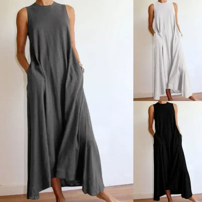 Relaxed Flowing Maxi Dress in Neutral Tones