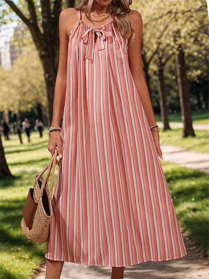 Tunics- Sunset Stripes Women's Summer Cami Tunic Midi Dress- - Chuzko Women Clothing