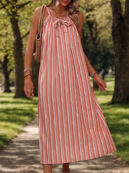 Tunics- Sunset Stripes Women's Summer Cami Tunic Midi Dress- - Chuzko Women Clothing