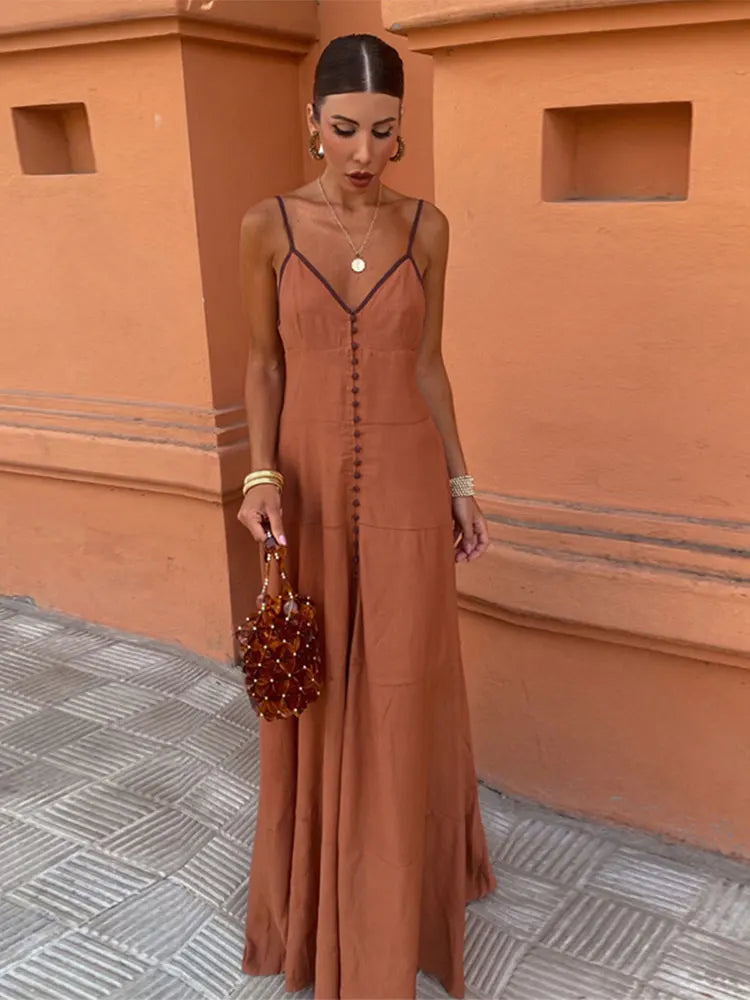 Vacation Dresses- Elegant Bohemian Maxi Dress- Rust- Chuzko Women Clothing