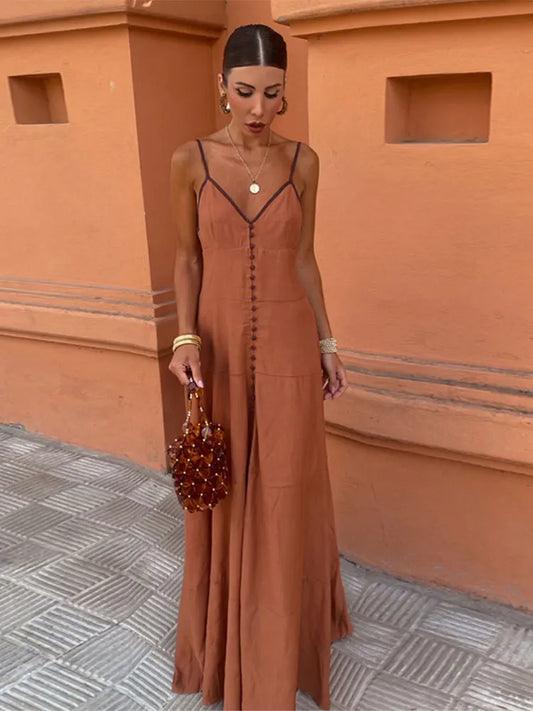 Vacation Dresses- Elegant Bohemian Maxi Dress- Rust- Chuzko Women Clothing