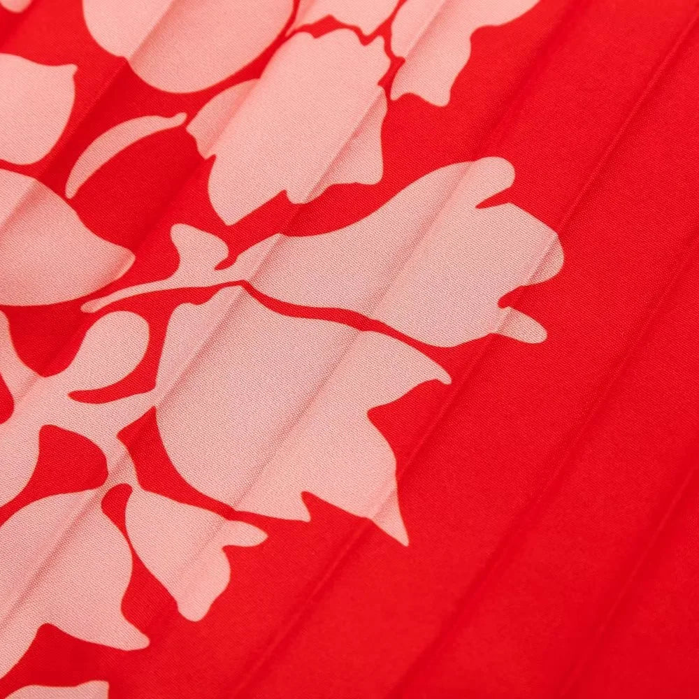 Vacation Dresses- Fiesta Empire Waist Red Print Halter Maxi Dress for Vacay- - Chuzko Women Clothing