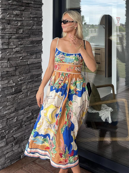 Vacation Dresses- Scenic Floral Midi Sundress- - Chuzko Women Clothing