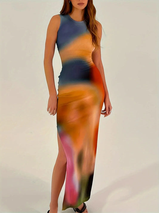 Vacation Dresses- Sunset Hues Maxi Dress for Concerts & Parties- S L M- Chuzko Women Clothing