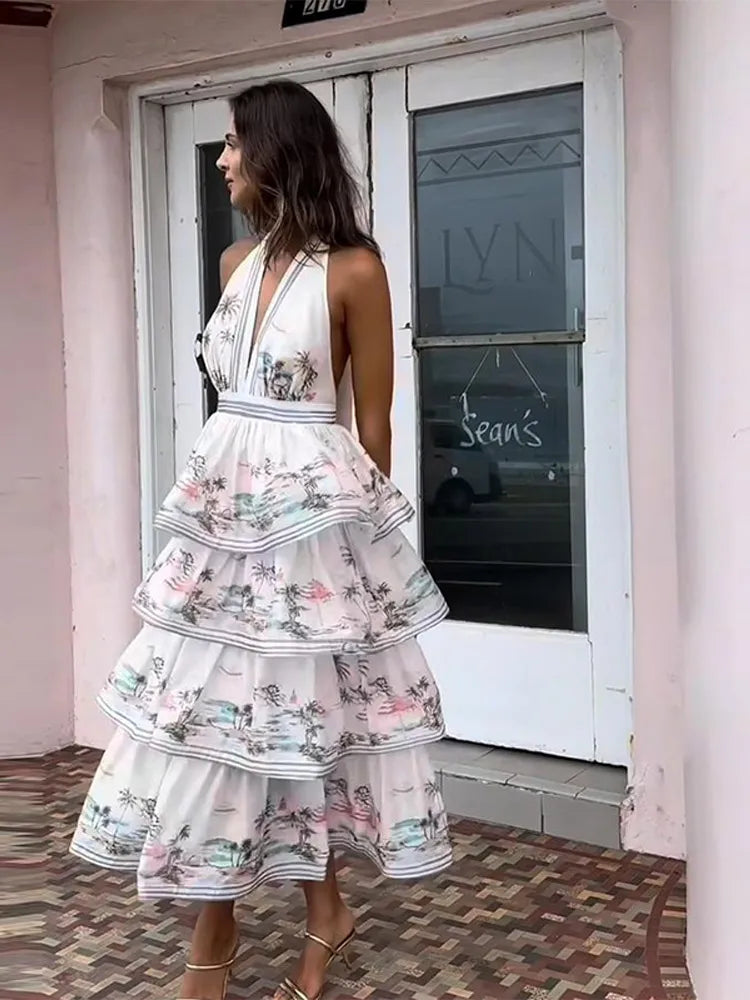 Tiered Ruffles Backless Maxi Dress for Summer Weddings