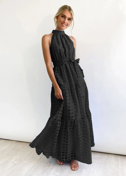 Vacation Dresses- Women Tiered Halter Maxi Dress for Your Next Holiday- - Chuzko Women Clothing