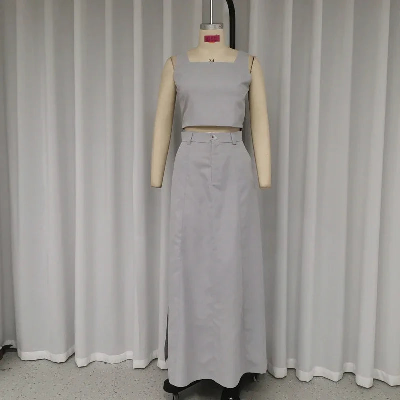 Summer Chic Crop Cami Top & A-Line Maxi Skirt Set for Women