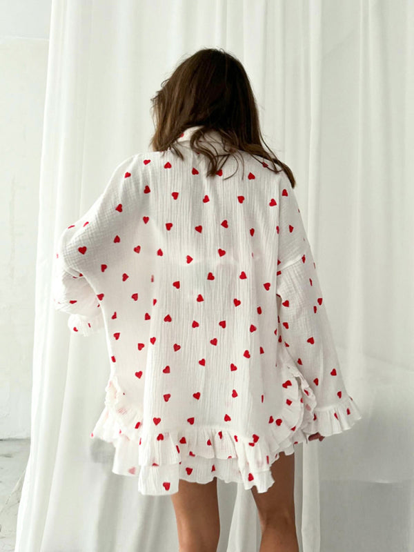 Loungewear voller Liebe – 3-teiliges Set aus Baumwollshorts, Tube-Top und Hemd für Damen