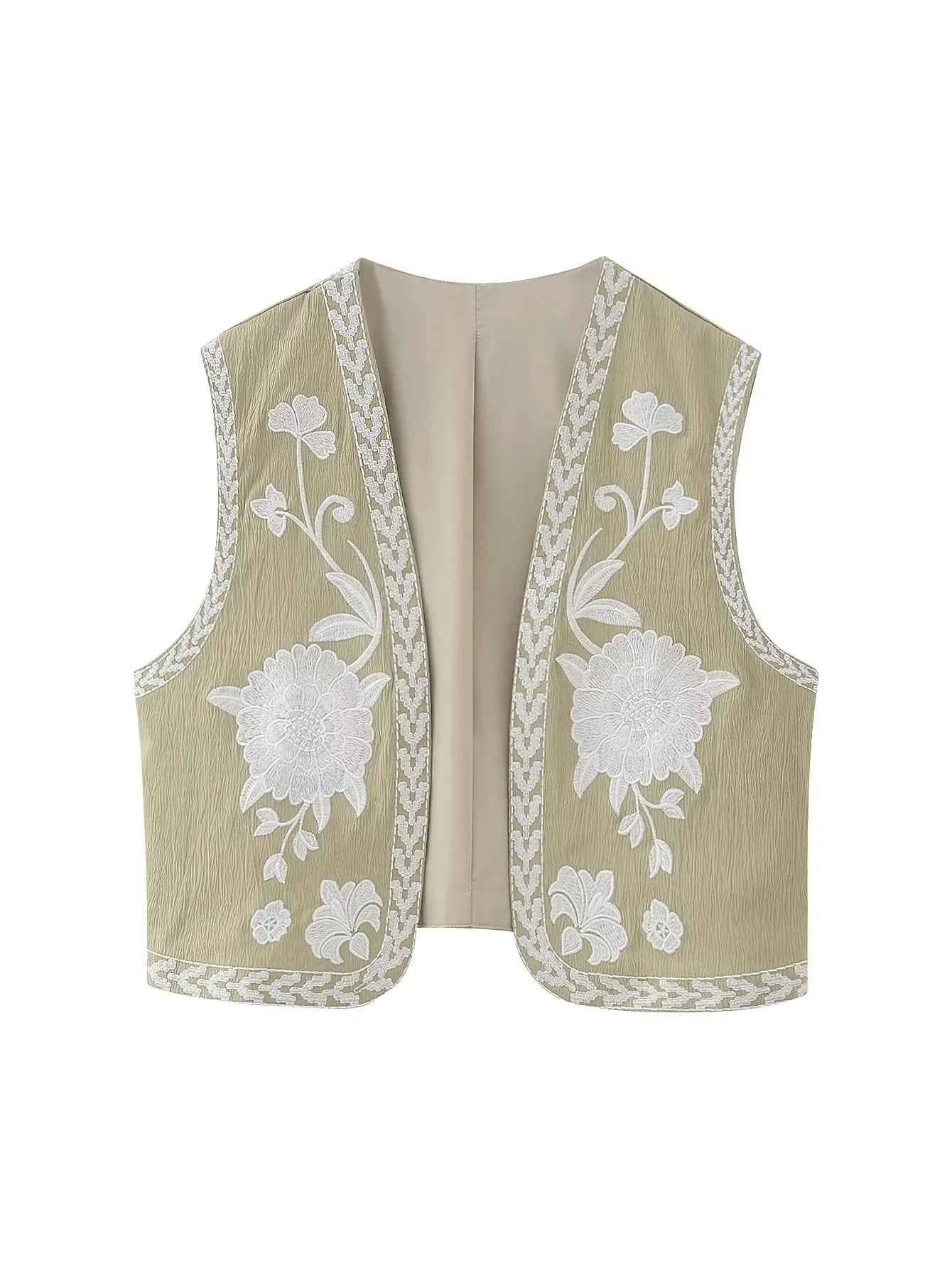 Vests- Artisanal Embroidered Cropped Waistcoat - Women Vintage Vest- - Chuzko Women Clothing