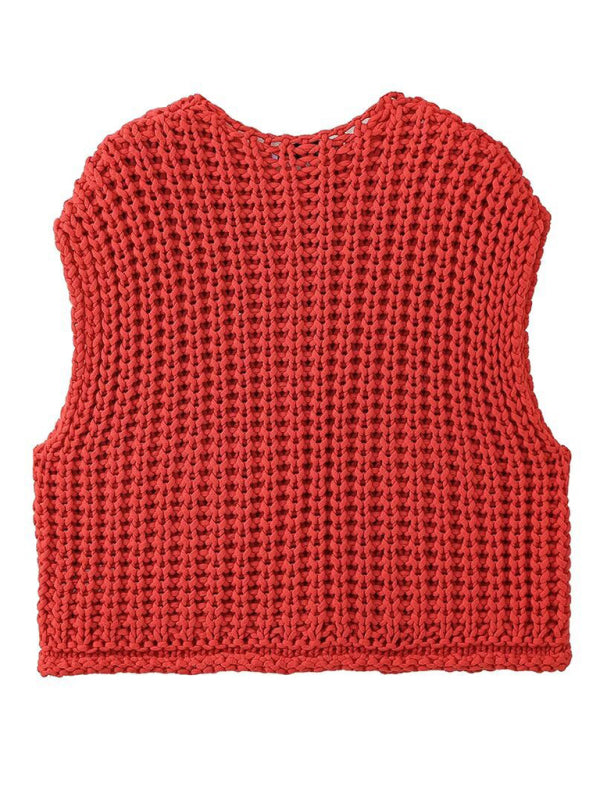 Buttoned Knit Vest - Women's Thick Cardigan