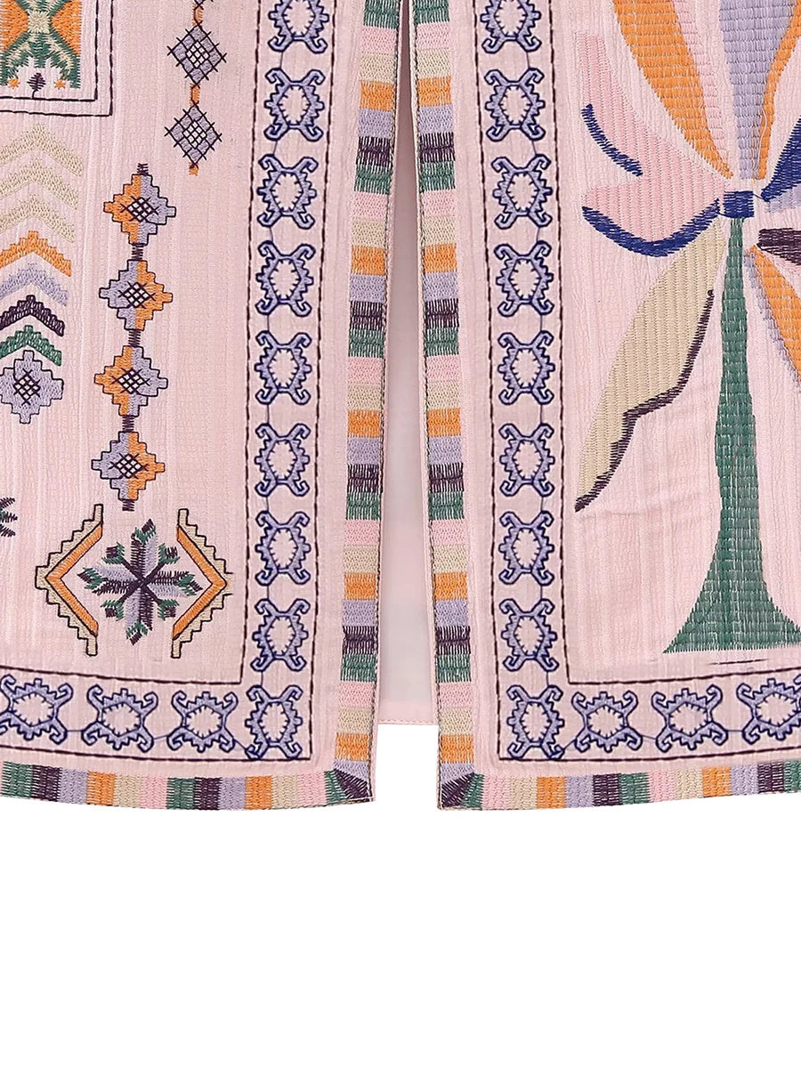 Vests- Women Boho Rhapsody Embroidered Vest Cropped Waistcoat- - Chuzko Women Clothing