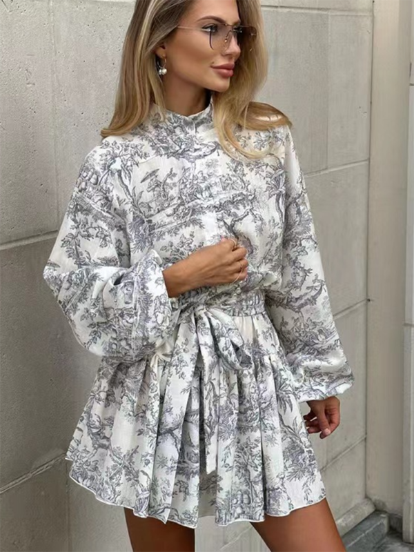Vintage Dresses- Vintage Printed Mini Dress for Casual Outings & Artistic Events- - Chuzko Women Clothing