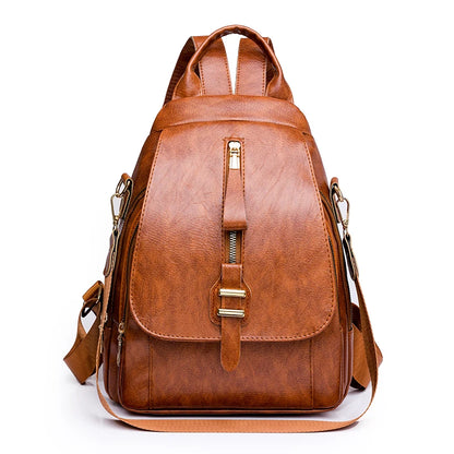 - Waterproof PU Leather Backpack for Daily Use- Brown- Chuzko Women Clothing