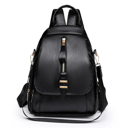 - Waterproof PU Leather Backpack for Daily Use- Black- Chuzko Women Clothing