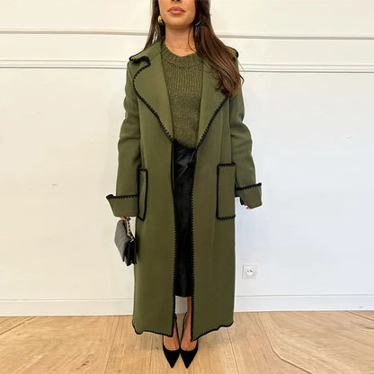 Embroidered Wrap Belted Coat in Cozy Faux Wool