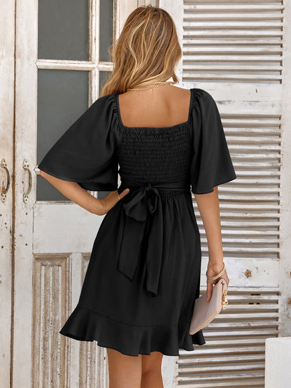 Elegant and Versatile: Women's Short Sleeve Wrap V-Neck Mini Dresses Mini Dresses - Chuzko Women Clothing
