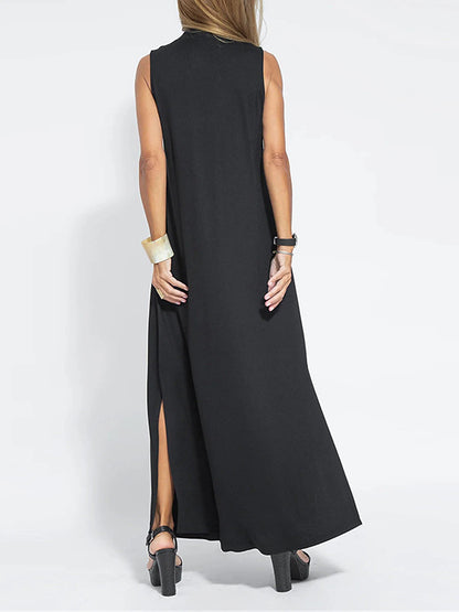 Vacation Essential: Sleeveless V Neck Maxi Dress with Side Slits Maxi Dresses - Chuzko Women Clothing