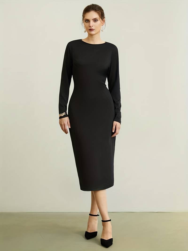 Business Casual Long Sleeve Easy Fit Bodycon Midi Dress Bodycon Dresses - Chuzko Women Clothing