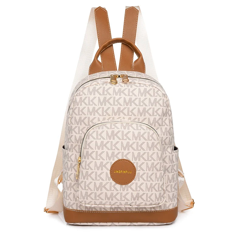 backpacks- Faux Leather Backpack with Multi-Compartment Design- White- Chuzko Women Clothing