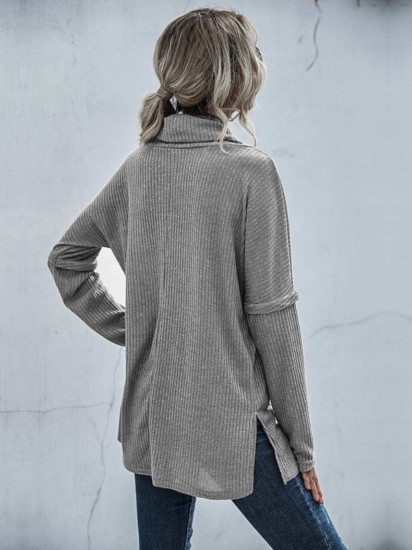 Knitted Patch Drop Shoulder Cowl Neck Sweater Sweaters - Chuzko Women Clothing