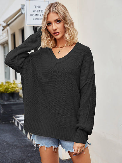Slouchy Drop Shoulder Sweater - Oversized Jumper Sweaters - Chuzko Women Clothing