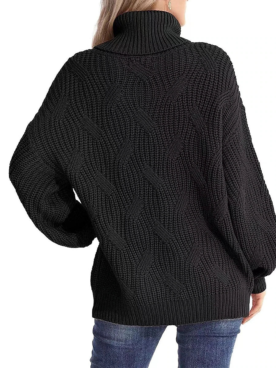 Solid Chunky Knit Cozy Turtleneck Sweater Jumper Sweaters - Chuzko Women Clothing