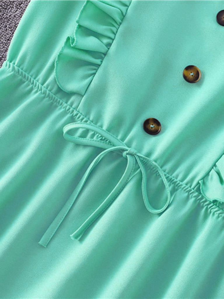 Solid Ruffle Waist Tie Tank Mini Dress Dress - Chuzko Women Clothing