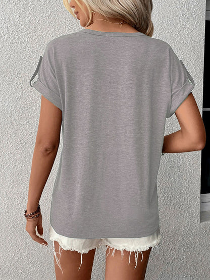 Kurzarm-T-Shirt aus Baumwolle mit halben Knöpfen – Sommer-T-Shirt