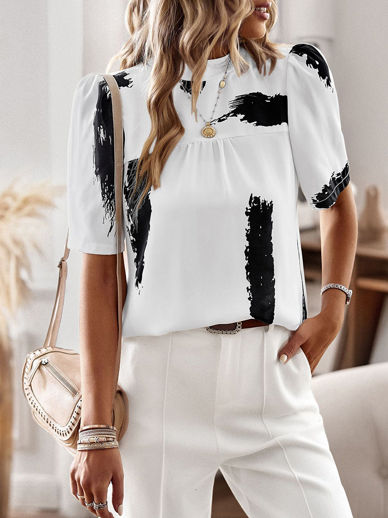 Women's Blouse: Bowknot Back & Puff Sleeves - Stand Out in Style Blouses - Chuzko Women Clothing