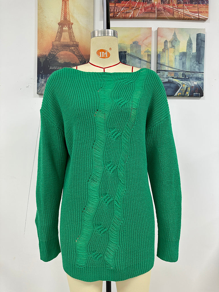 Fashionably Chic: Knit Mesh Insert Sweater - Long Knitwear for Women Sweaters - Chuzko Women Clothing