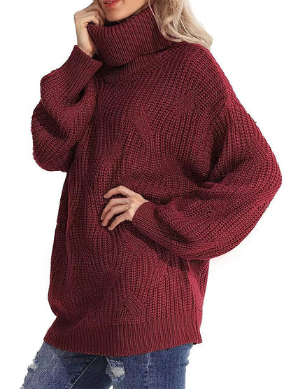 Solid Chunky Knit Cozy Turtleneck Sweater Jumper Sweaters - Chuzko Women Clothing