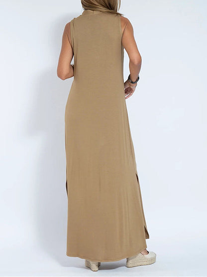 Vacation Essential: Sleeveless V Neck Maxi Dress with Side Slits Maxi Dresses - Chuzko Women Clothing