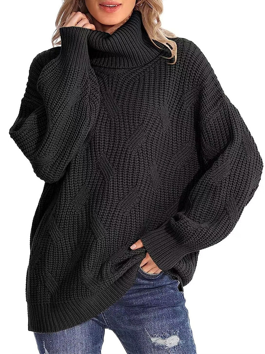 Solid Chunky Knit Cozy Turtleneck Sweater Jumper Sweaters - Chuzko Women Clothing