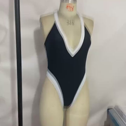 Women's One-Piece Swimwear with Contrast Binding for Aquatic Adventures