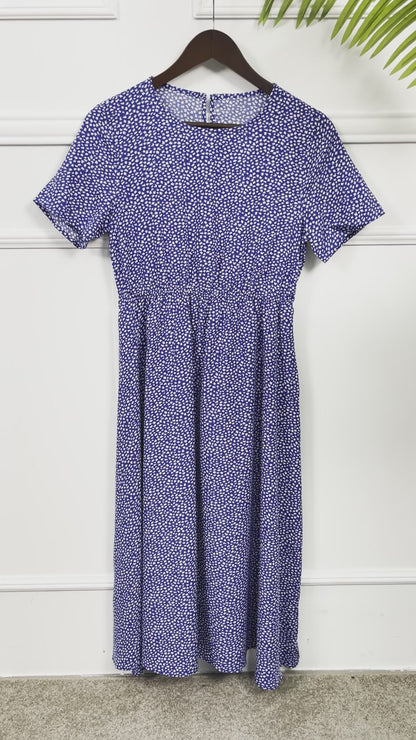 Casual Floral A-Line Short Sleeve Midi Dress with Elastic Waist