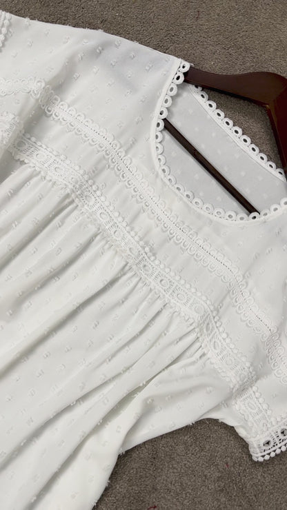 Women's Casual T-shirt Blouse with Lace Trim Details