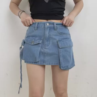 Y2K Denim Jean Cargo Mini Skirt