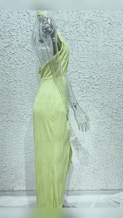 Textured Backless Halter Midi Cocktail Dress