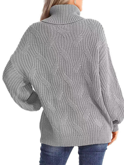 Solid Chunky Knit Cozy Turtleneck Sweater Jumper Sweaters - Chuzko Women Clothing