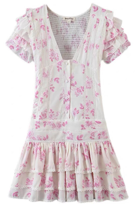 Summer Floral Smocked Ruffle Tiered Mini Dress