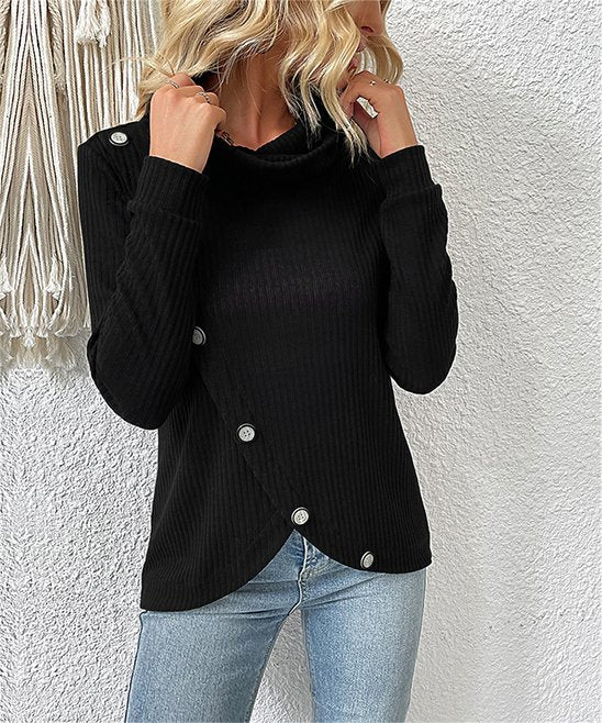Chic Knitted Sweater - Women's Asymmetrical Turtleneck Top Sweater - Chuzko Women Clothing