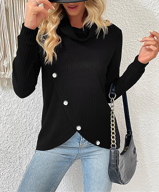Chic Knitted Sweater - Women's Asymmetrical Turtleneck Top Sweater - Chuzko Women Clothing