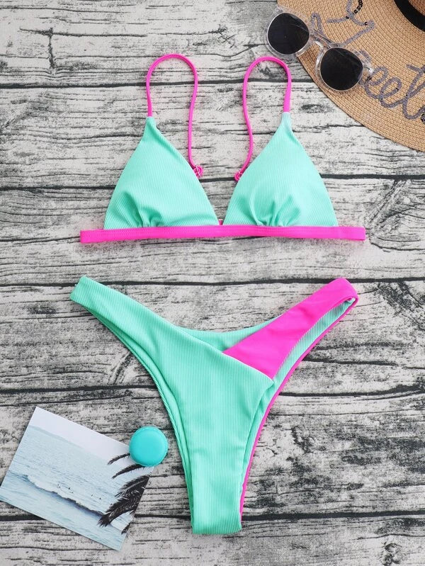 Summer just got hotter with our Colorblock Boho 2 Piece Bikini Swimwear Swimwear - Chuzko Women Clothing