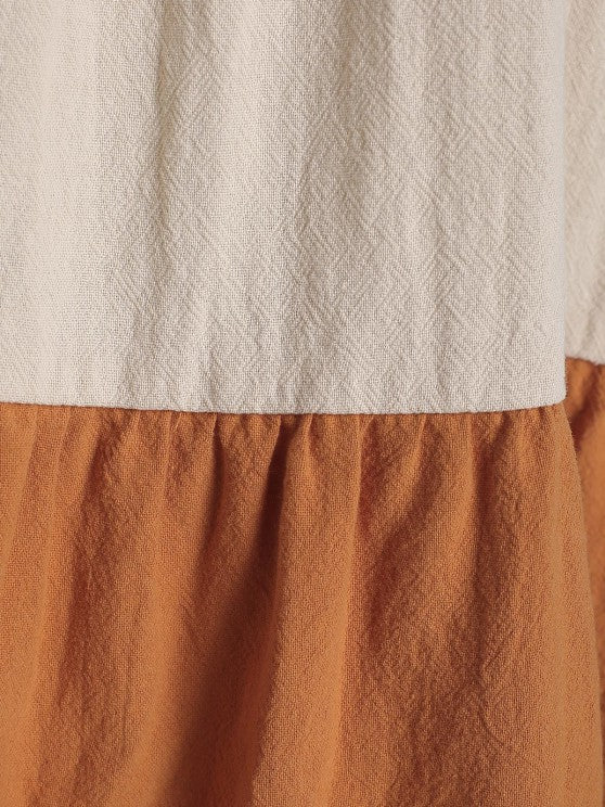 Textured Color Block Flowy Tiered Ruffle Tank Dress Dress - Chuzko Women Clothing