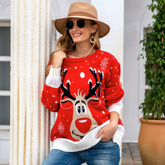 Women’s Reindeer Christmas Knit Sweater Christmas Sweaters - Chuzko Women Clothing