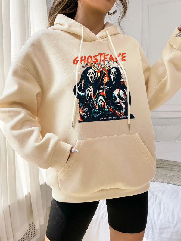 Halloween Horror Print Hooded Sweatshirt Hoodies - Chuzko Women Clothing