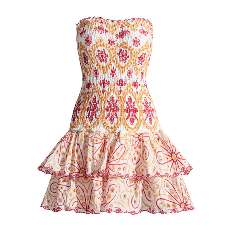 Empowering Beauty: Floral Eyelet Ruffle Backless Smocked Mini Dress Mini Dresses - Chuzko Women Clothing