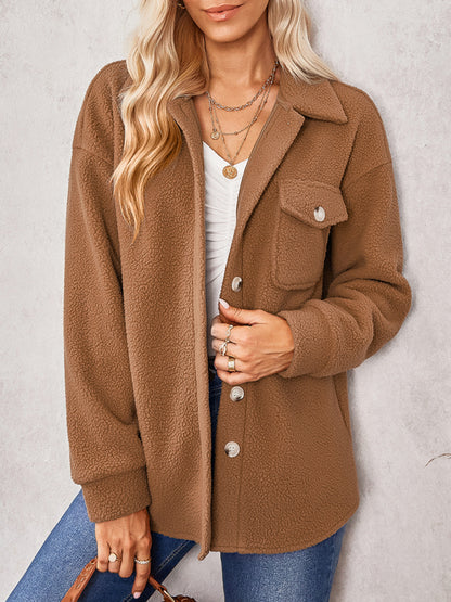Winter Essential: Faux Fur Fabric, Side Flap Pocket, Plush Jacket Jackets - Chuzko Women Clothing