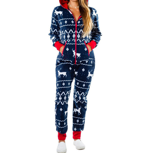 Cozy Christmas: Zip-Up Coveralls Hooded Jumpsuit for Xmas Xmas Coveralls - Chuzko Women Clothing